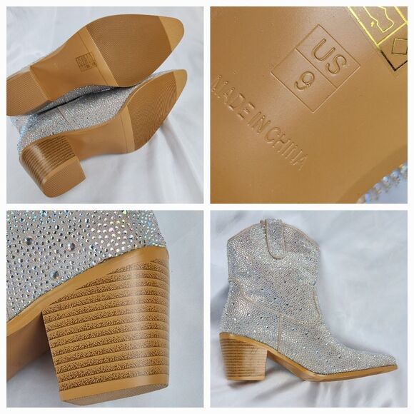 🩵NIB Apricot w/Silver Rhinestones Wide Calf Ankle Booties Size 8 - Picture 11 of 11